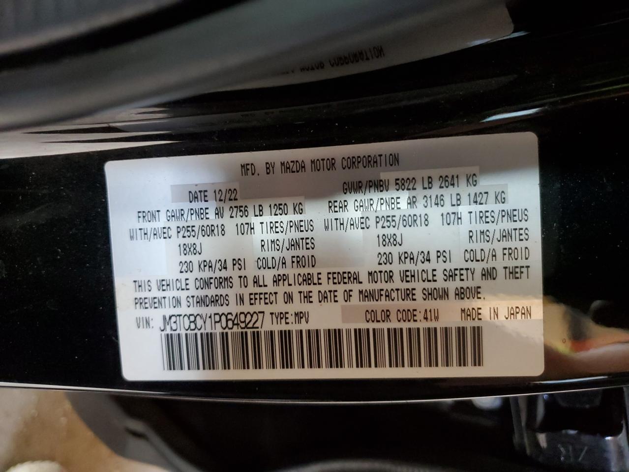 2023 Mazda Cx-9 Touring VIN: JM3TCBCY1P0649227 Lot: 70601745