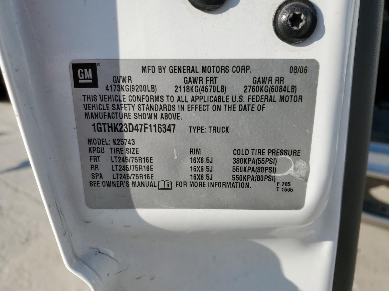 2007 GMC Sierra K2500 Heavy Duty VIN: 1GTHK23D47F116347 Lot: 69185035