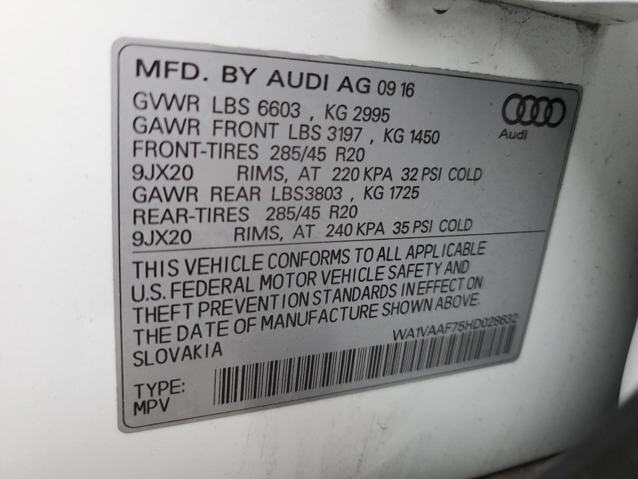 2017 Audi Q7 Premium Plus VIN: WA1LAAF7XHD018993 Lot: 84004545