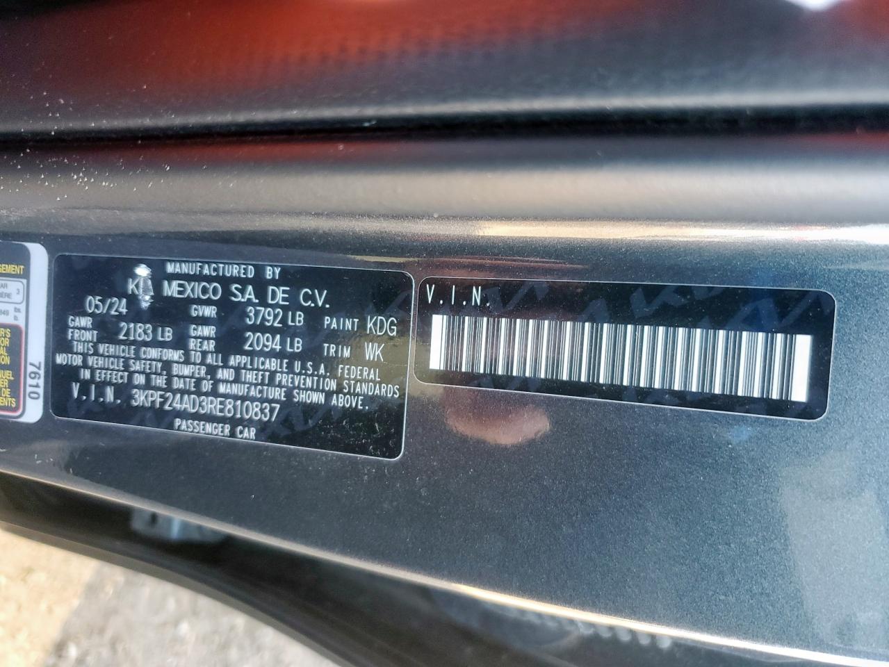 2024 Kia Forte Lx VIN: 3KPF24AD3RE810837 Lot: 81568005