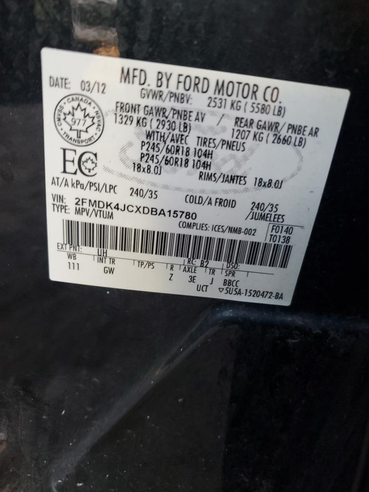 2013 Ford Edge Sel VIN: 2FMDK4JCXDBA15780 Lot: 84405125