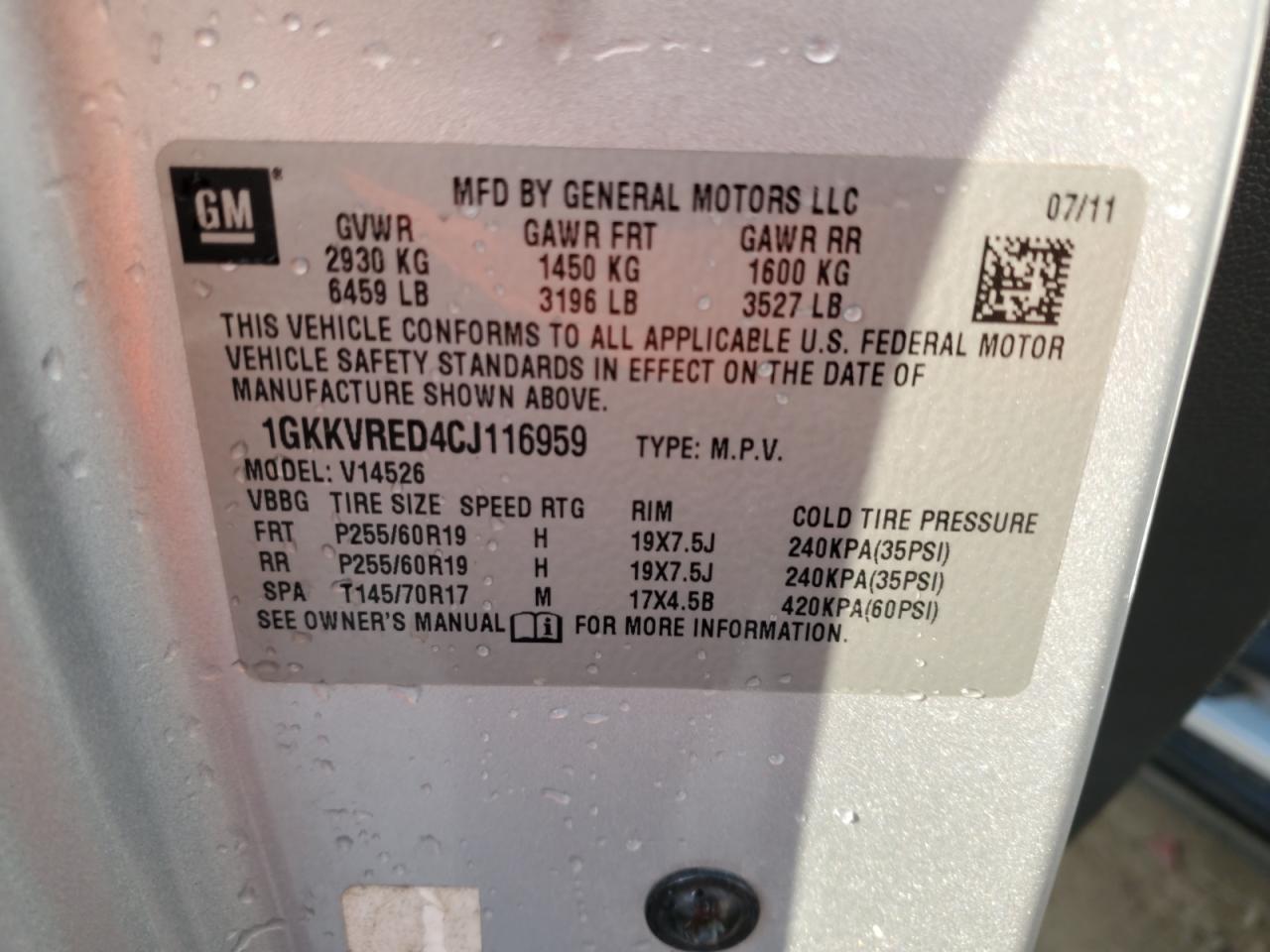 2012 GMC Acadia Slt-1 VIN: 1GKKVRED4CJ116959 Lot: 71446245