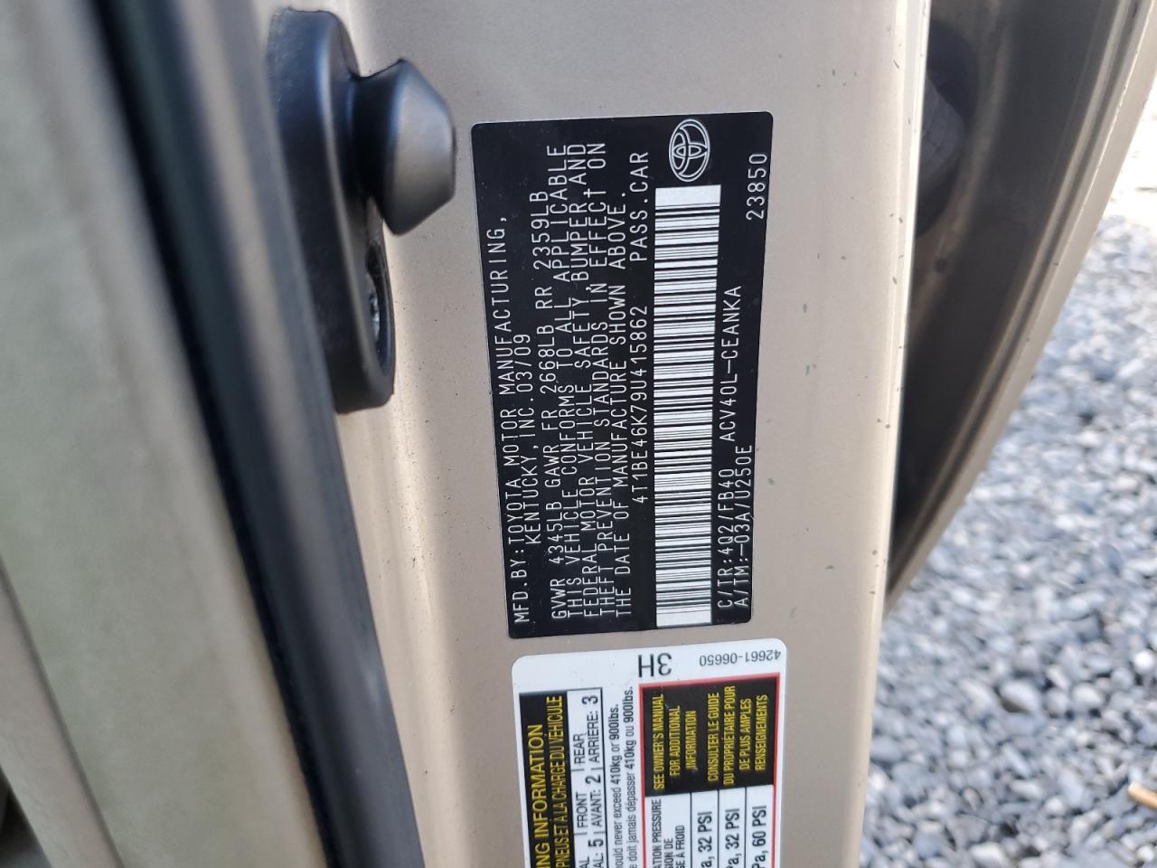 2009 Toyota Camry Base VIN: 4T1BE46K79U415862 Lot: 84387445