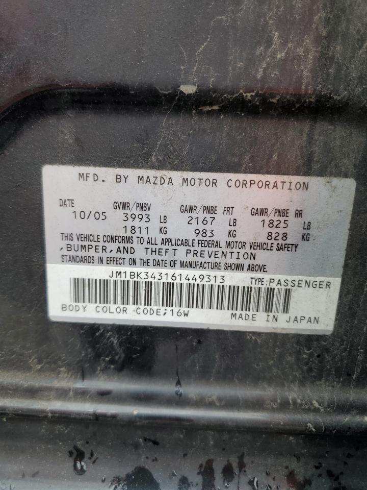 2006 Mazda 3 Hatchback VIN: JM1BK343161449313 Lot: 81348915