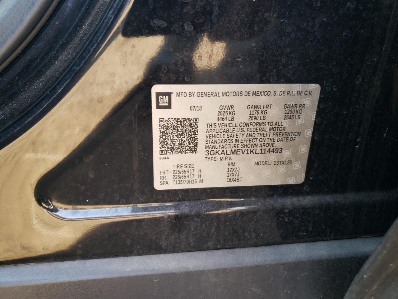 2019 GMC Terrain Sle VIN: 3GKALMEV1KL114493 Lot: 71822215