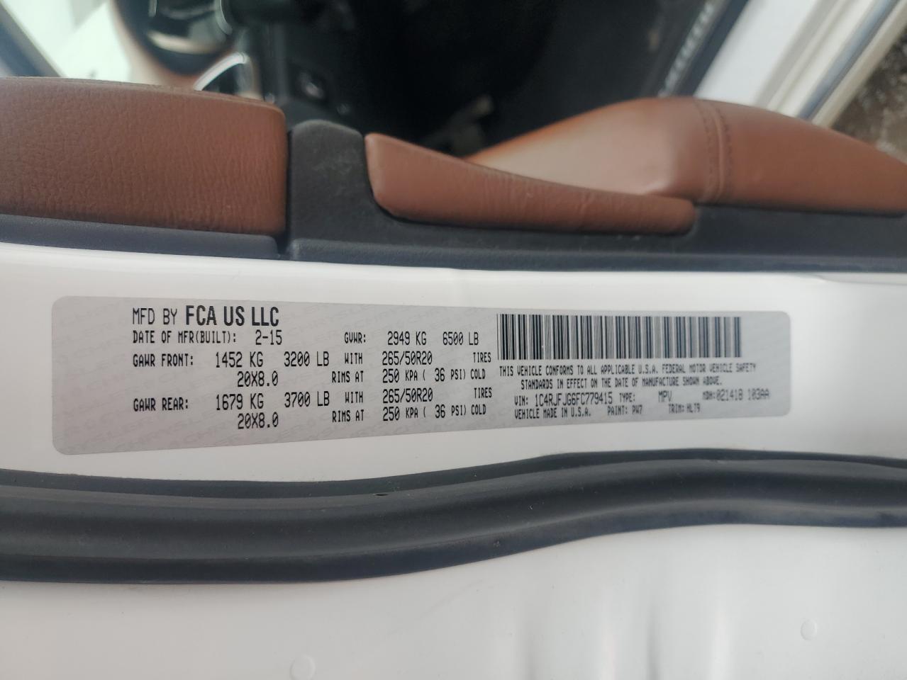 2015 Jeep Grand Cherokee Summit VIN: 1C4RJFJG6FC779415 Lot: 84226075