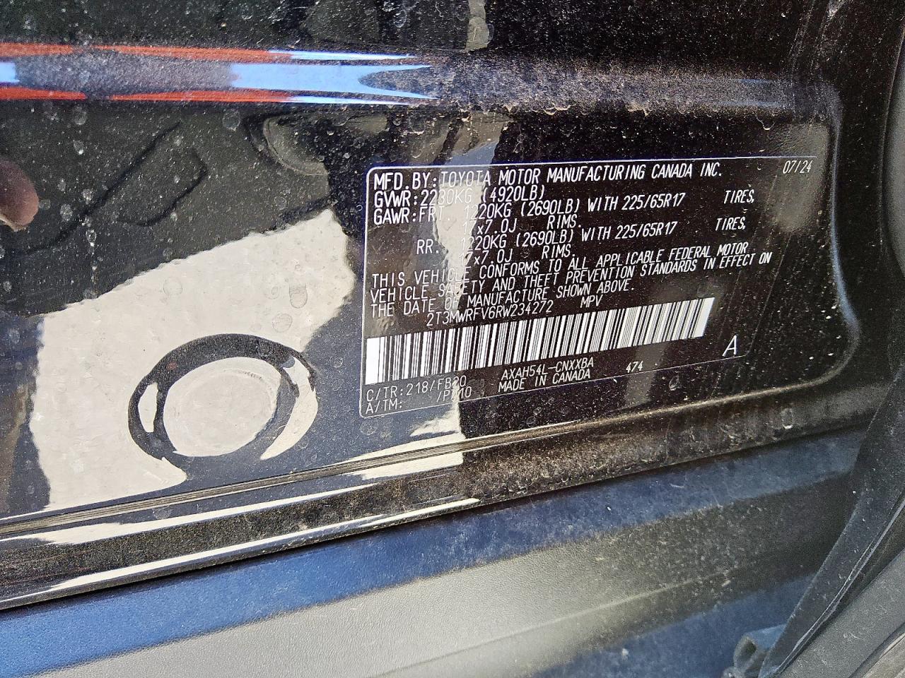 2024 Toyota Rav4 Le VIN: 2T3MWRFV6RW234272 Lot: 83995195