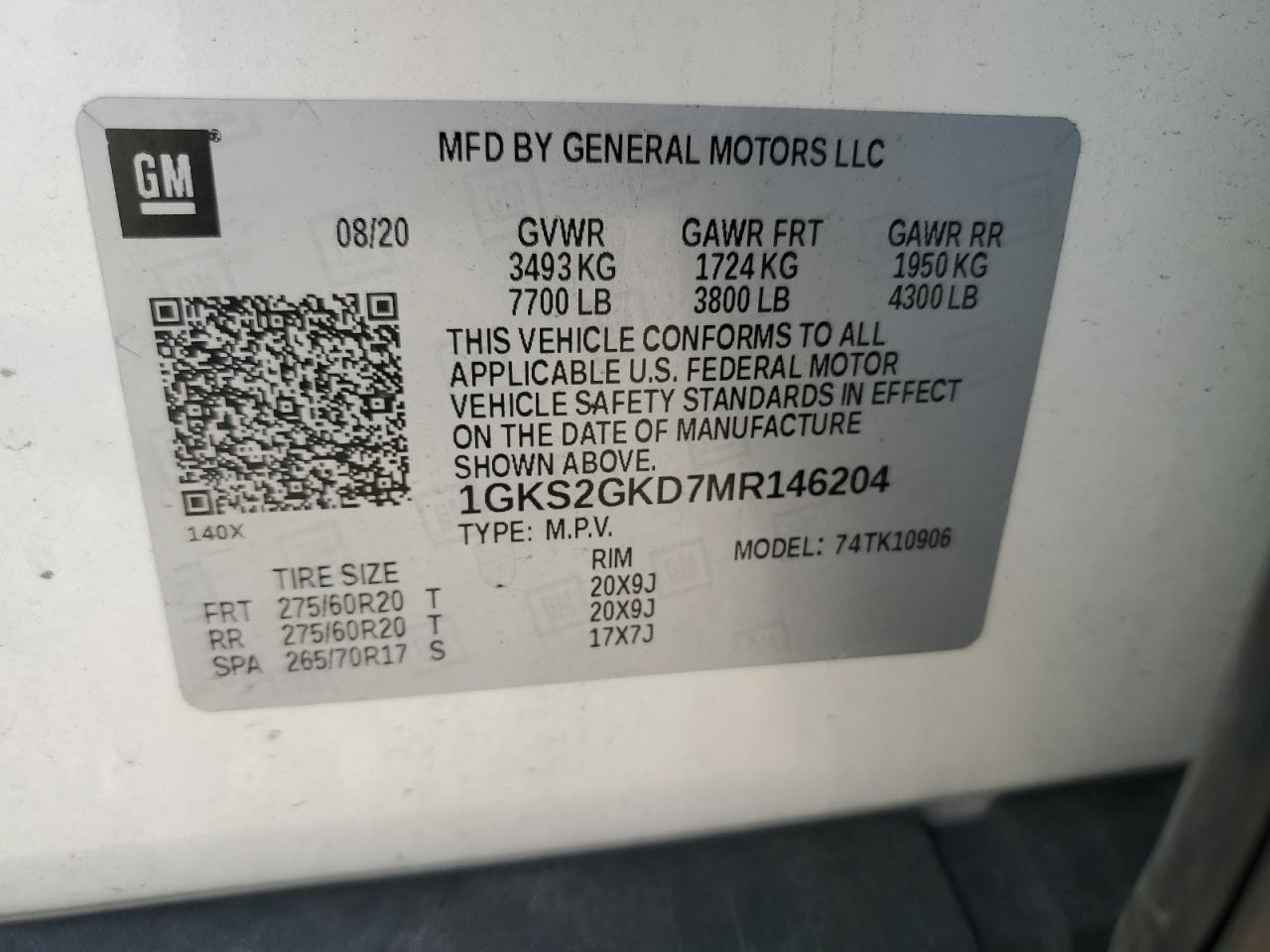 2021 GMC Yukon Xl K1500 Slt VIN: 1GKS2GKD7MR146204 Lot: 72023345