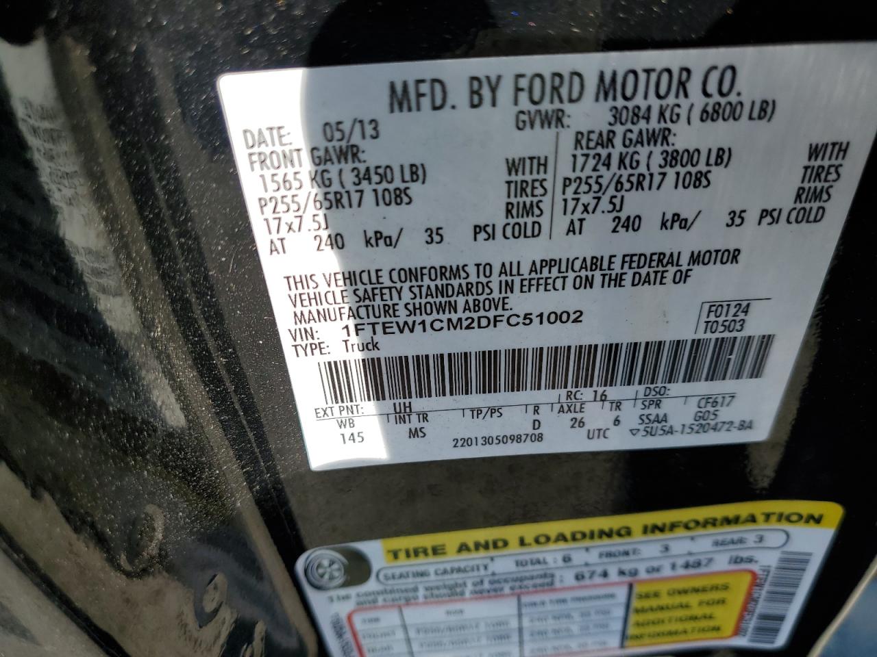 2013 Ford F150 Supercrew VIN: 1FTEW1CM2DFC51002 Lot: 80494755