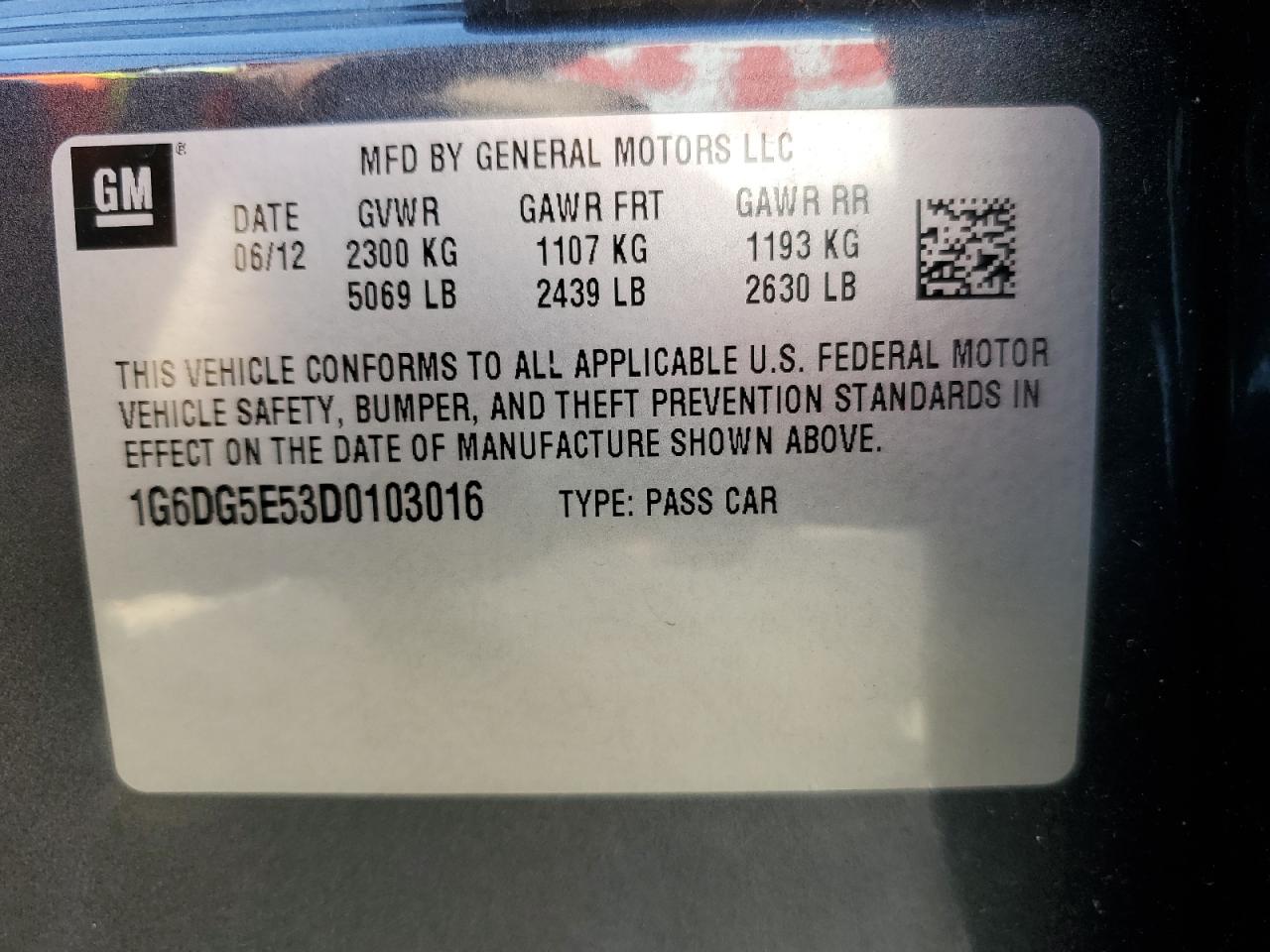 2013 Cadillac Cts Luxury Collection VIN: 1G6DG5E53D0103016 Lot: 81909865