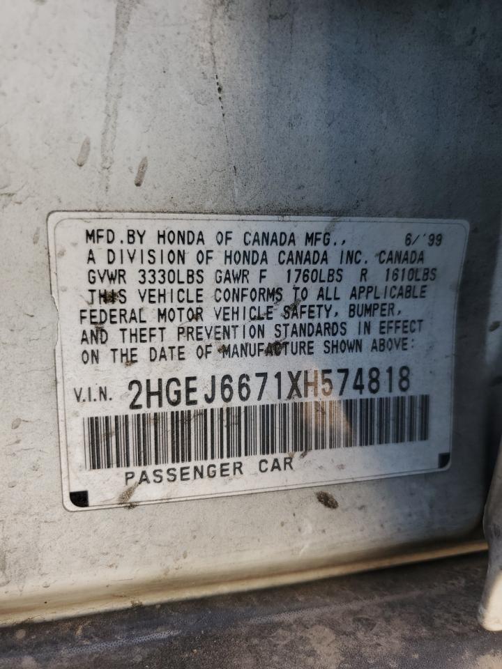 1999 Honda Civic Lx VIN: 2HGEJ6671XH574818 Lot: 80698615