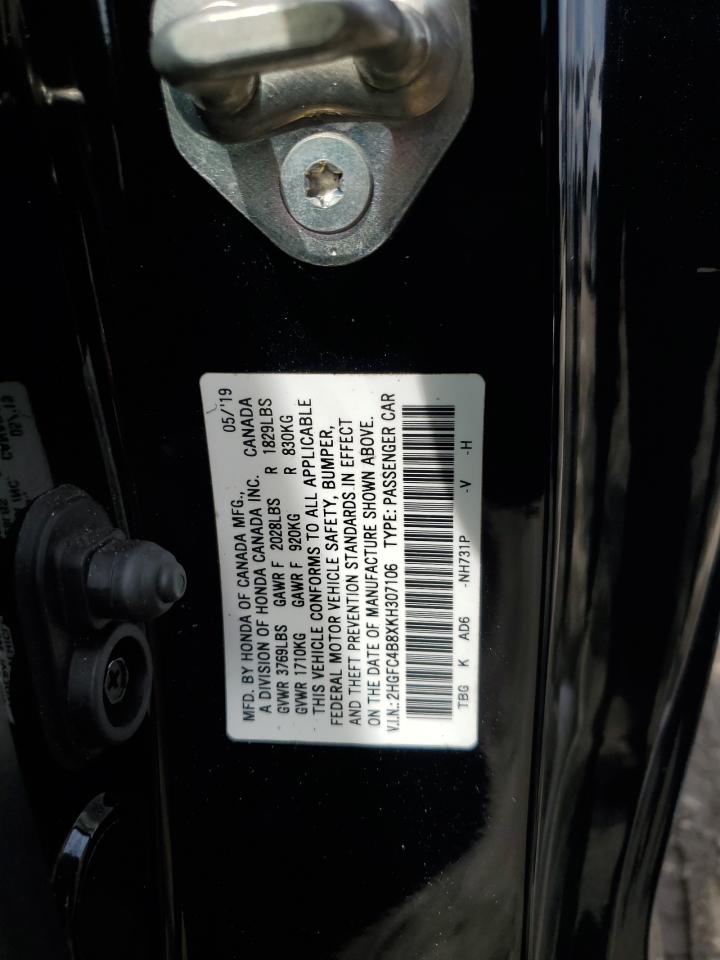 2019 Honda Civic Sport VIN: 2HGFC4B8XKH307106 Lot: 84371665