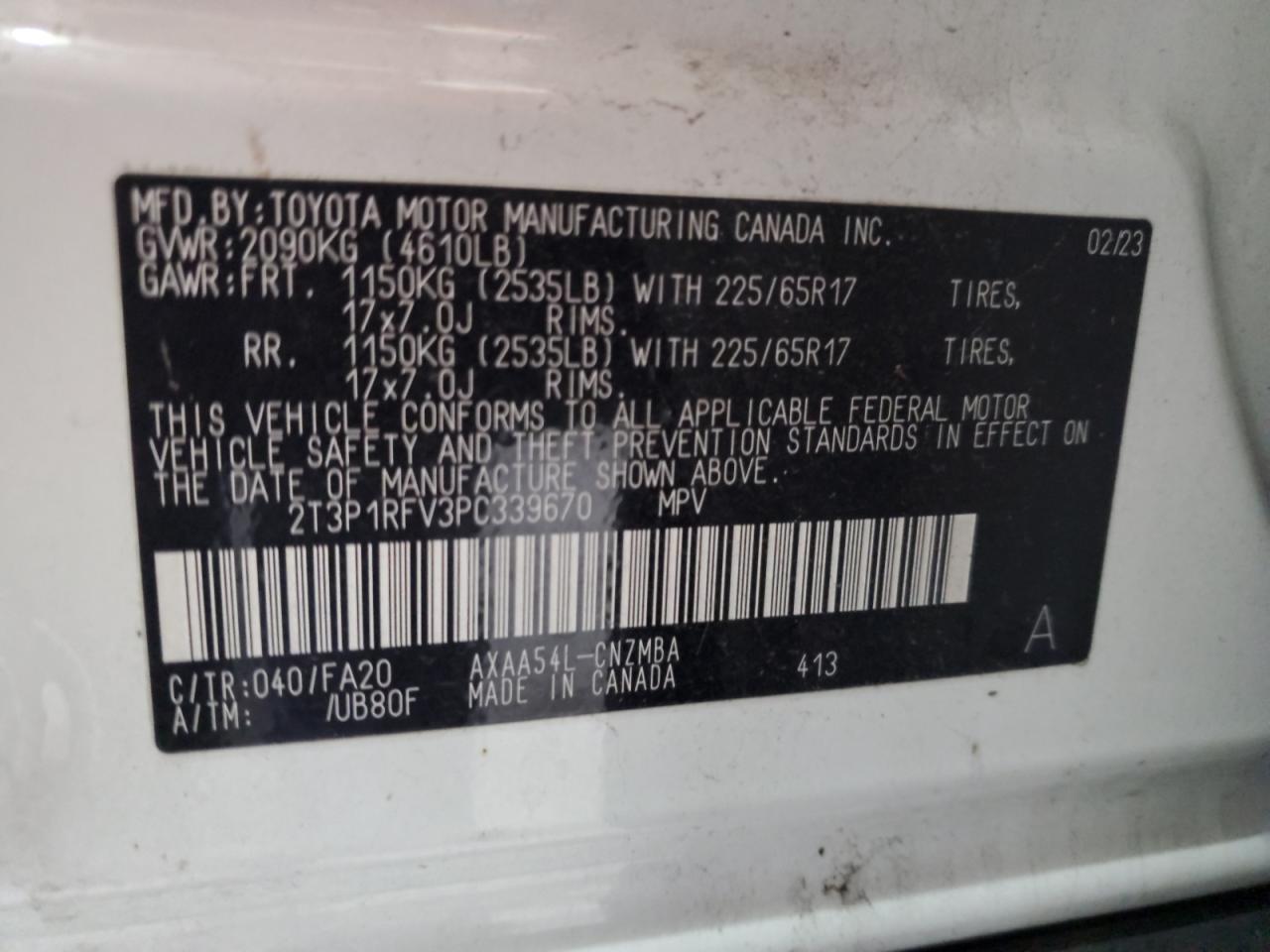 2023 Toyota Rav4 Xle VIN: 2T3P1RFV3PC339670 Lot: 71221655