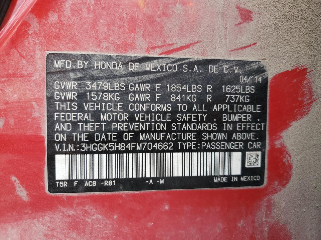 2015 Honda Fit Ex VIN: 3HGGK5H84FM704662 Lot: 84189355