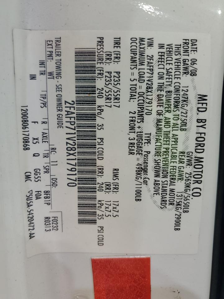 2008 Ford Crown Victoria Police Interceptor VIN: 2FAFP71V28X179170 Lot: 82121675