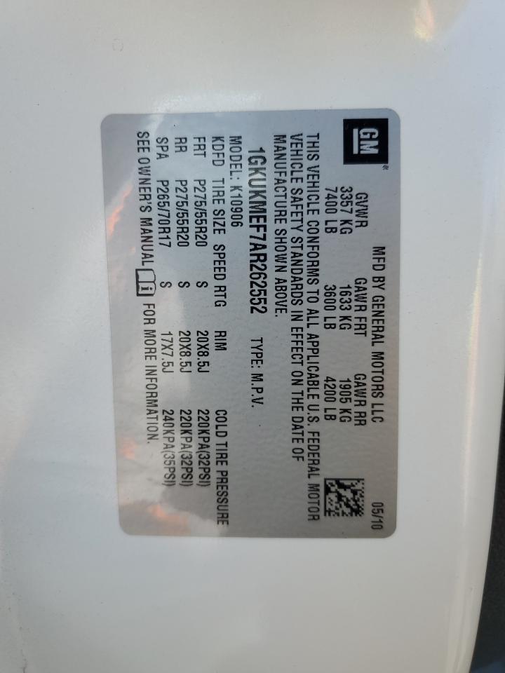 2010 GMC Yukon Xl Denali VIN: 1GKUKMEF7AR262552 Lot: 81643585