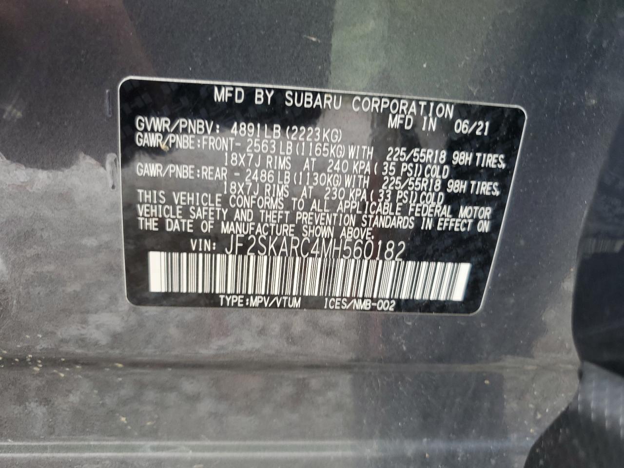 2021 Subaru Forester Sport VIN: JF2SKARC4MH560182 Lot: 81608835