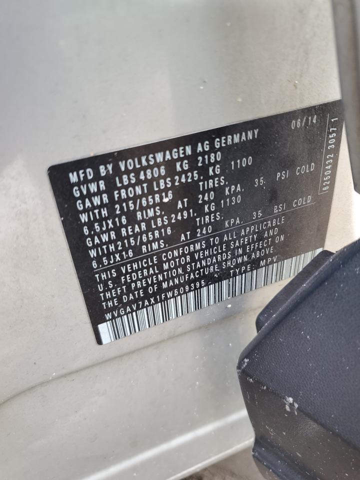 2015 Volkswagen Tiguan S VIN: WVGAV7AX1FW509395 Lot: 80302055