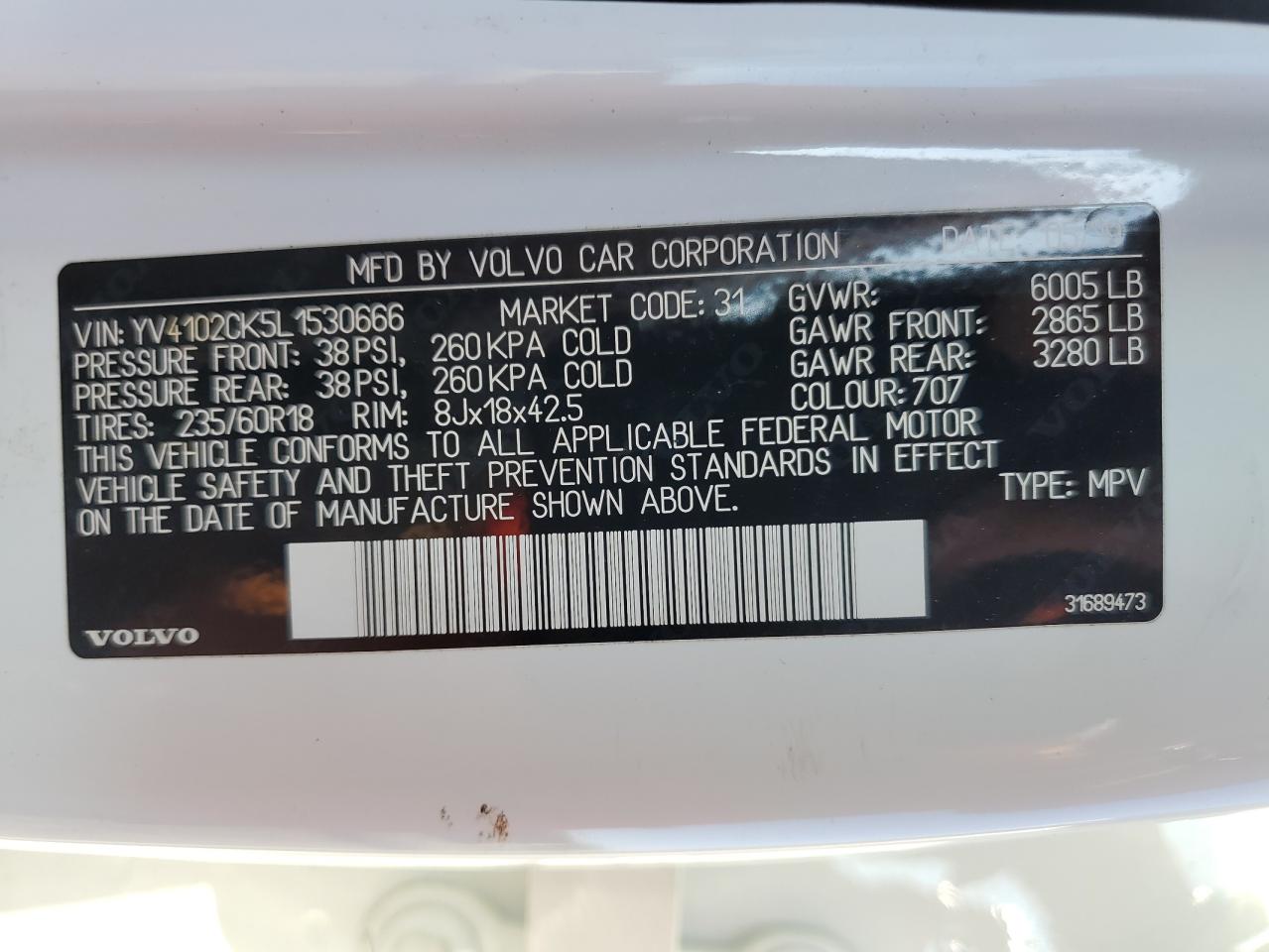 2020 Volvo Xc90 T5 Momentum VIN: YV4102CK5L1530666 Lot: 80751285