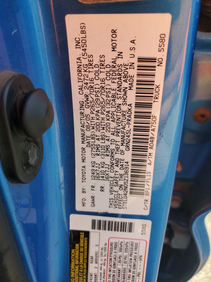 2005 Toyota Tacoma Double Cab VIN: 5TELU42N05Z136914 Lot: 84279715