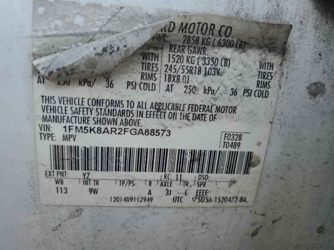 2015 Ford Explorer Police Interceptor VIN: 1FM5K8AR2FGA88573 Lot: 71002385