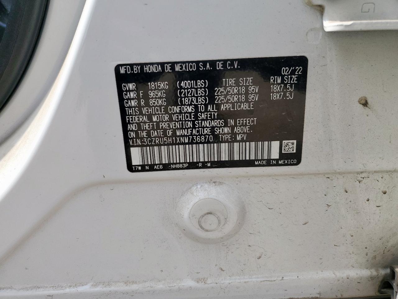 2022 Honda Hr-V Sport VIN: 3CZRU5H1XNM736870 Lot: 84440655