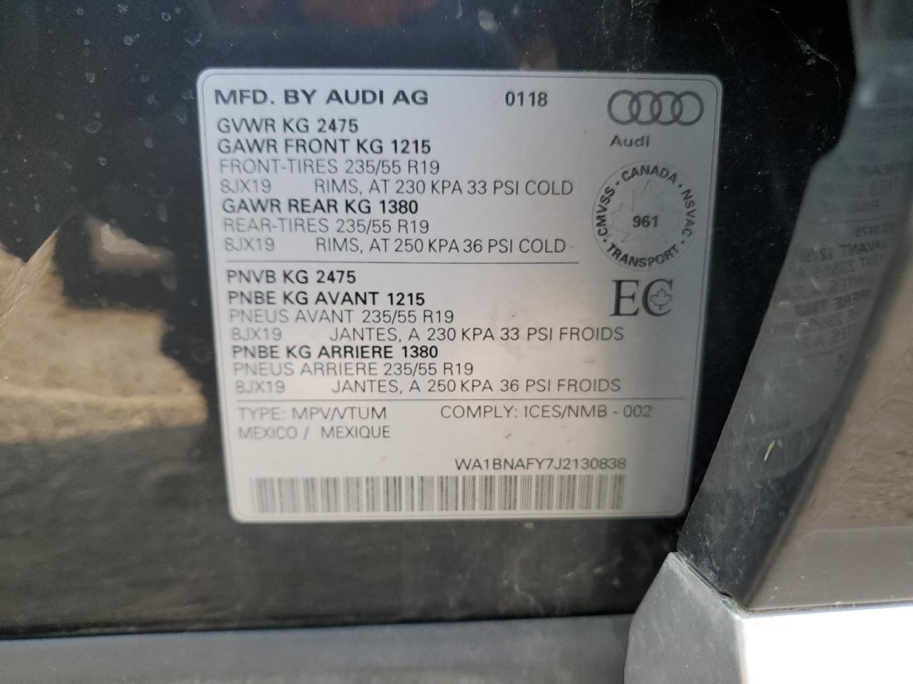 2018 Audi Q5 Premium Plus VIN: WA1BNAFY7J2130838 Lot: 71536485