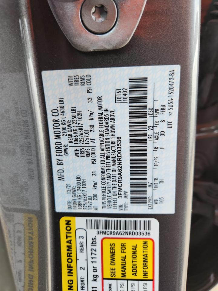 2022 Ford Bronco Sport VIN: 3FMCR9A62NRD03536 Lot: 80736575