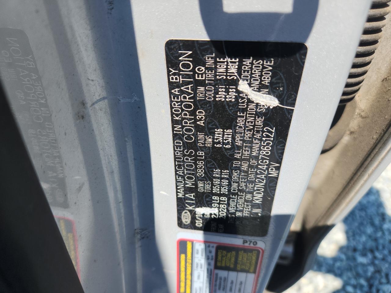 2016 Kia Soul VIN: KNDJN2A24G7865122 Lot: 71826985