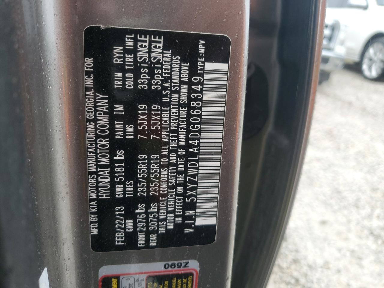 2013 Hyundai Santa Fe Sport VIN: 5XYZWDLA4DG068349 Lot: 81567785