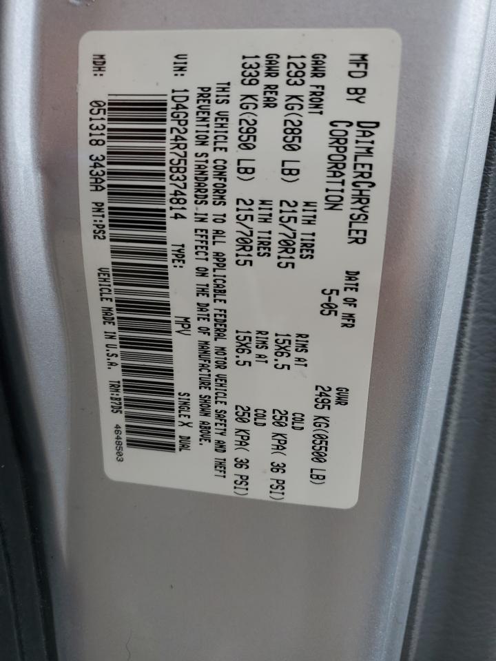 2005 Dodge Grand Caravan Se VIN: 1D4GP24R75B374814 Lot: 81699155