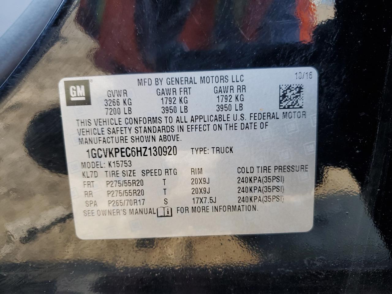 2017 Chevrolet Silverado K1500 Custom VIN: 1GCVKPEC6HZ130920 Lot: 81526135