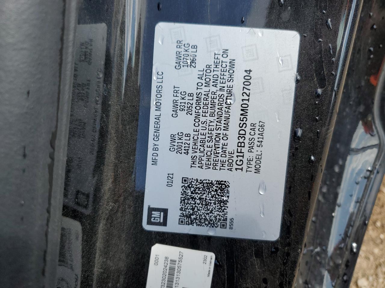 2021 Chevrolet Camaro Ls VIN: 1G1FB3DS5M0127004 Lot: 71209185