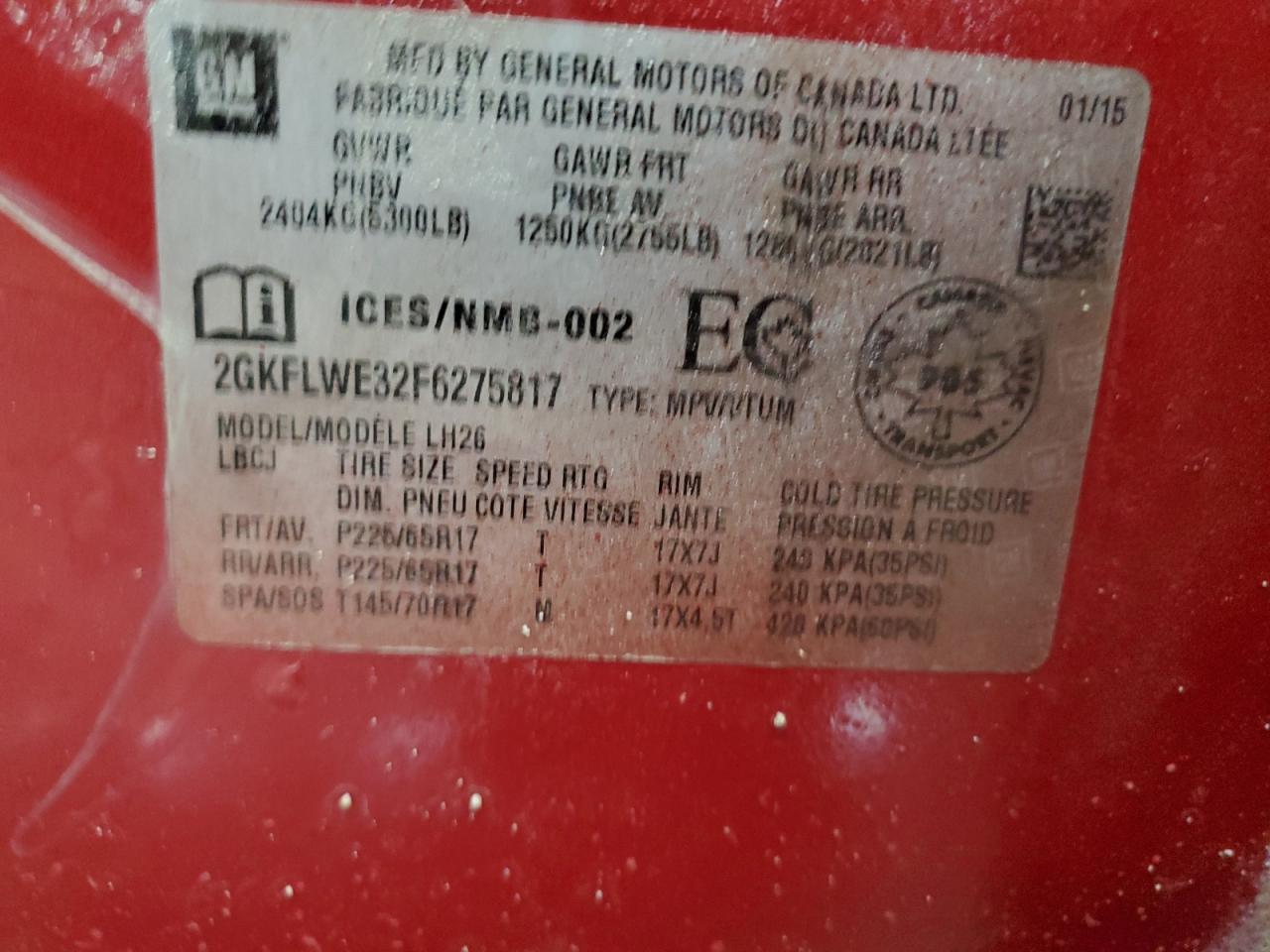 2015 GMC Terrain Sle VIN: 2GKFLWE32F6275817 Lot: 70907545