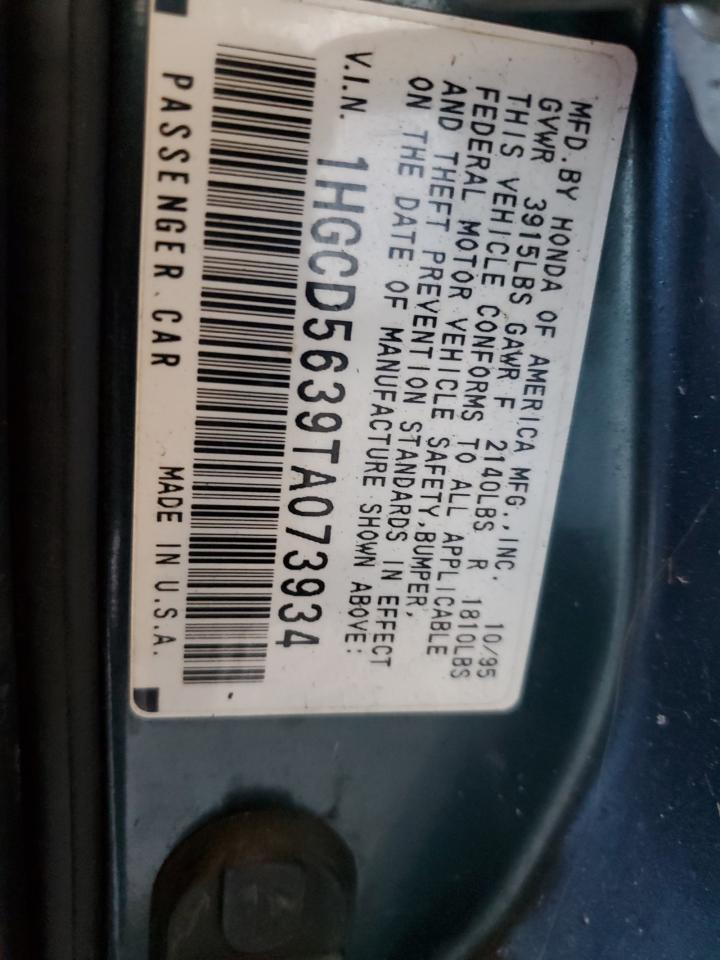 1996 Honda Accord Lx VIN: 1HGCD5639TA073934 Lot: 80319165