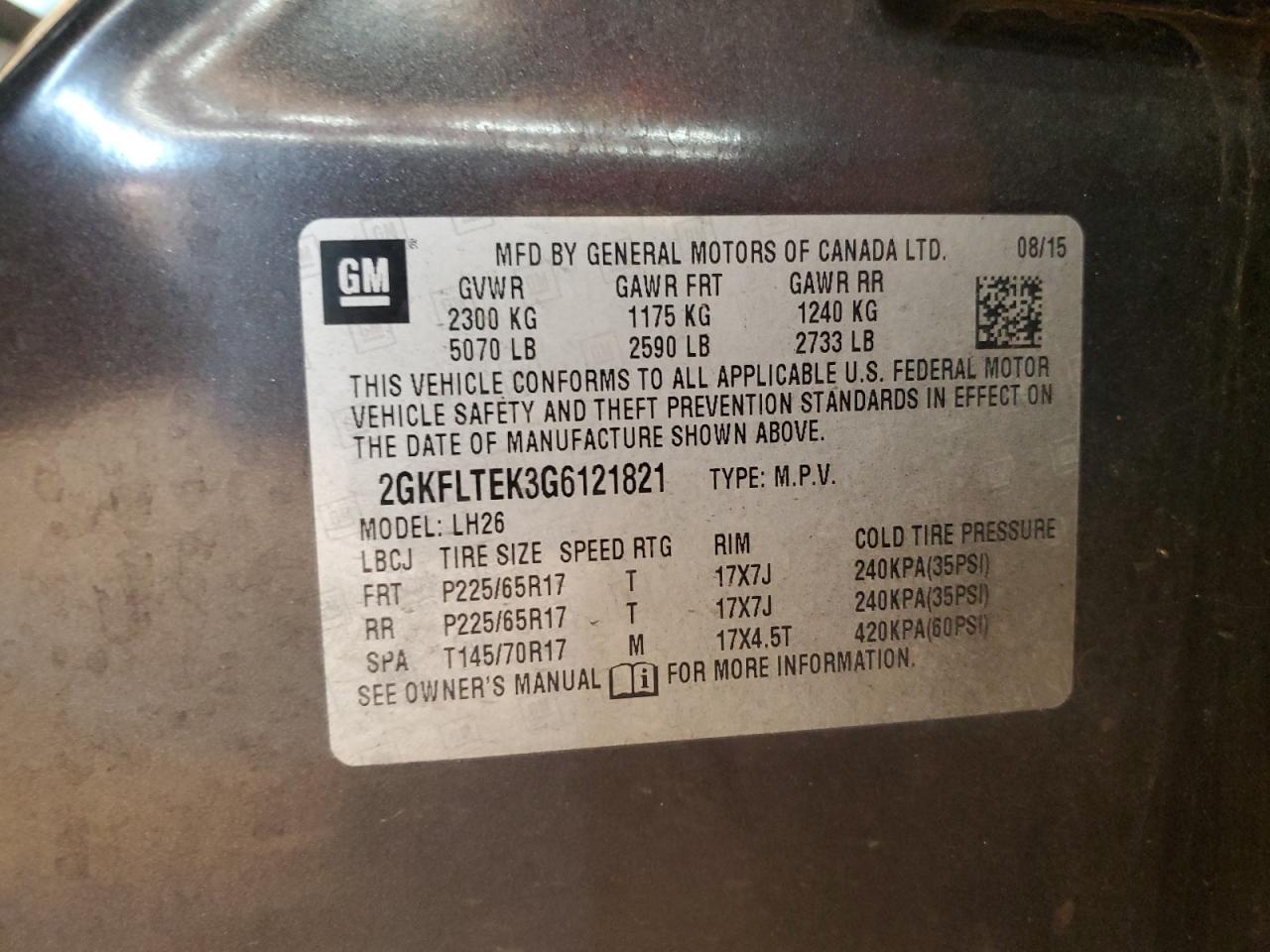 2016 GMC Terrain Sle VIN: 2GKFLTEK3G6121821 Lot: 80555885