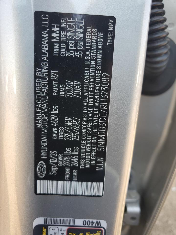 2024 Hyundai Tucson Sel VIN: 5NMJB3DE7RH323089 Lot: 80627235
