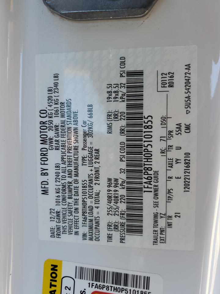 2023 Ford Mustang VIN: 1FA6P8TH0P5101855 Lot: 81621795