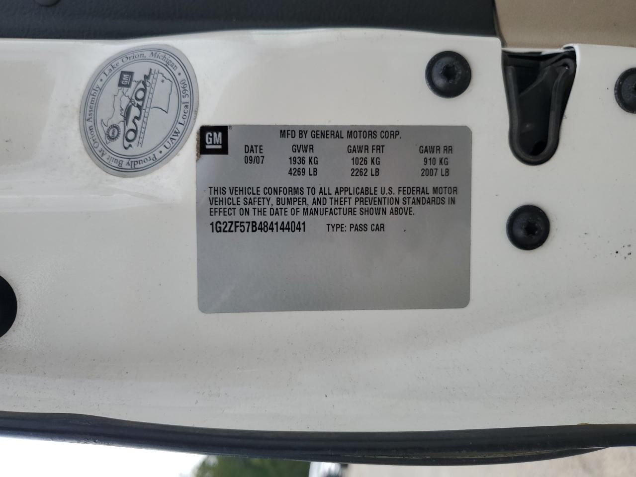 2008 Pontiac G6 Value Leader VIN: 1G2ZF57B484144041 Lot: 70644125