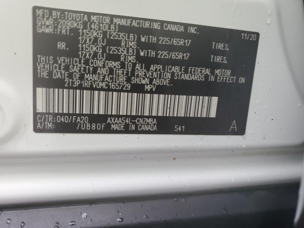 2021 Toyota Rav4 Xle VIN: 2T3P1RFV0MC165729 Lot: 82065535