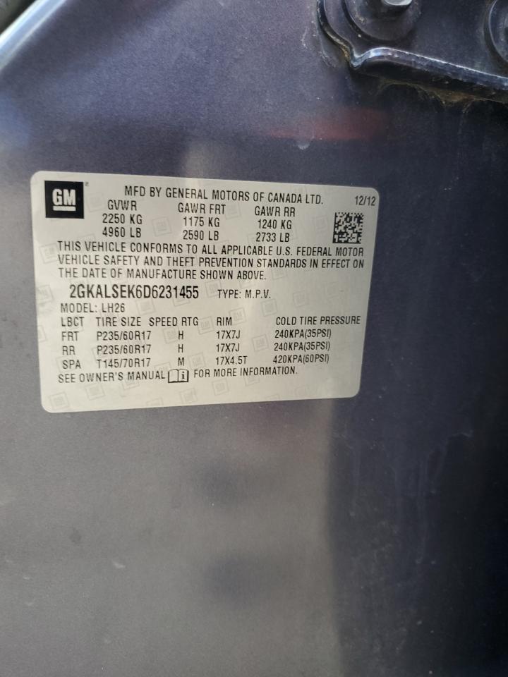 2013 GMC Terrain Sle VIN: 2GKALSEK6D6231455 Lot: 83869915