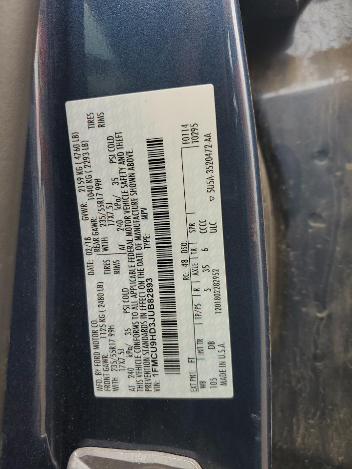 2018 Ford Escape Sel VIN: 1FMCU9HD3JUB82893 Lot: 81793825