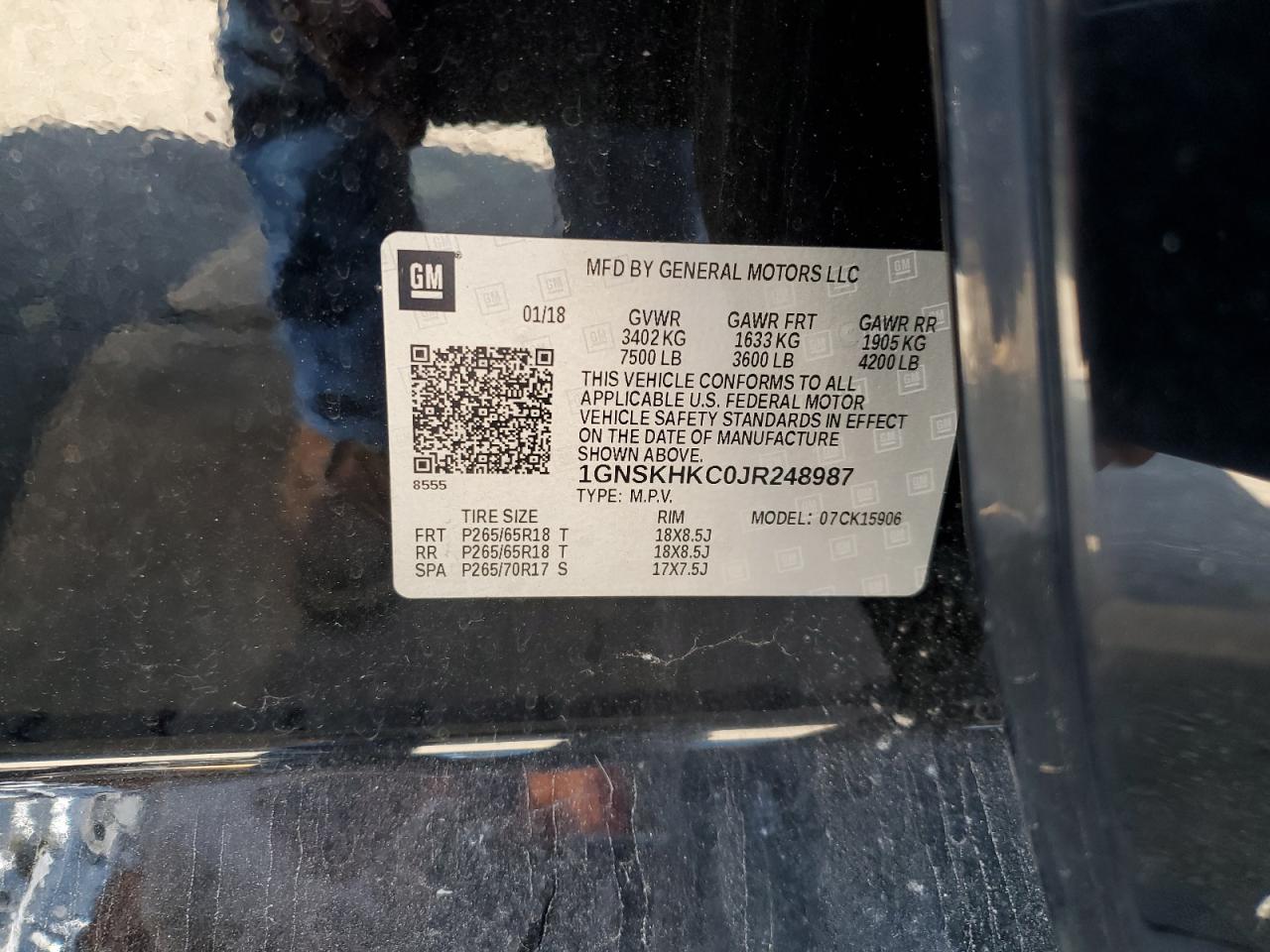 2018 Chevrolet Suburban K1500 Lt VIN: 1GNSKHKC0JR248987 Lot: 71544545