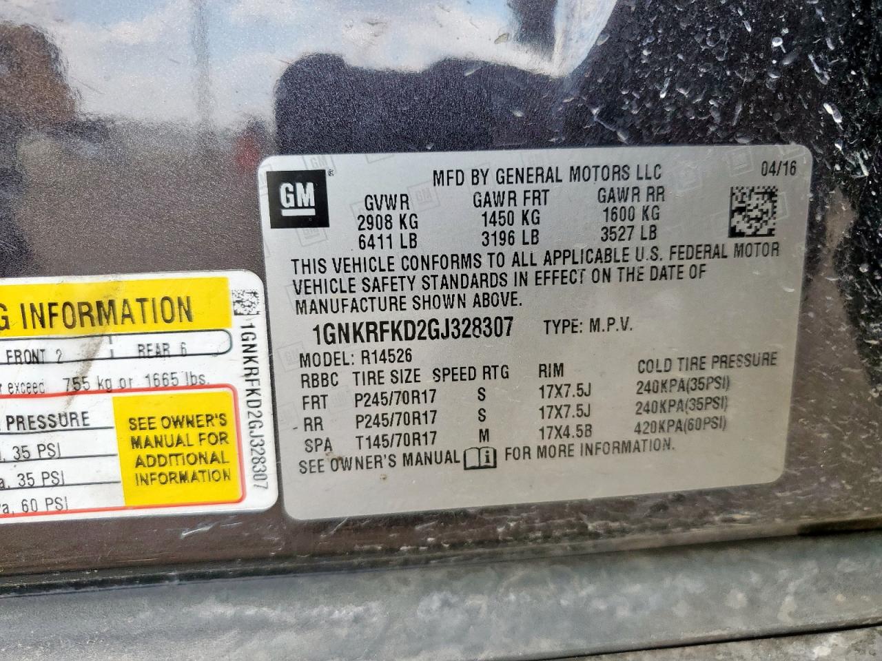 2016 Chevrolet Traverse Ls VIN: 1GNKRFKD2GJ328307 Lot: 71092625