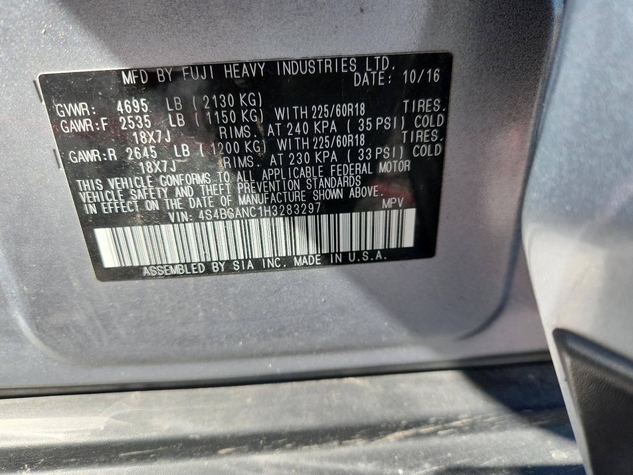2017 Subaru Outback 2.5I Limited VIN: 4S4BSANC1H3283297 Lot: 83788485