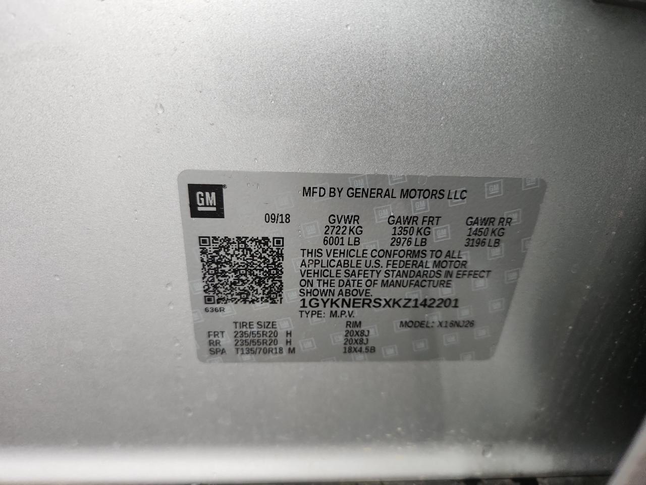 2019 Cadillac Xt5 Premium Luxury VIN: 1GYKNERSXKZ142201 Lot: 80804395