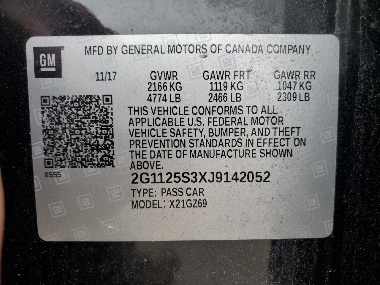 2018 Chevrolet Impala Premier VIN: 2G1125S3XJ9142052 Lot: 81194595