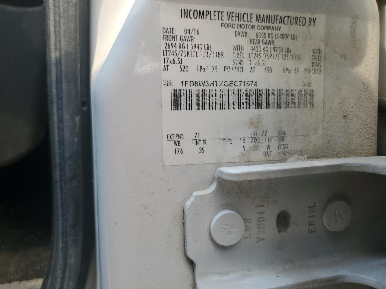 2016 Ford F350 Super Duty VIN: 1FD8W3HTXGEC71674 Lot: 71775665