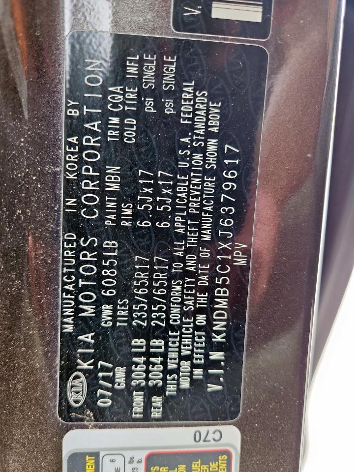 2018 Kia Sedona Lx VIN: KNDMB5C1XJ6379617 Lot: 71741485