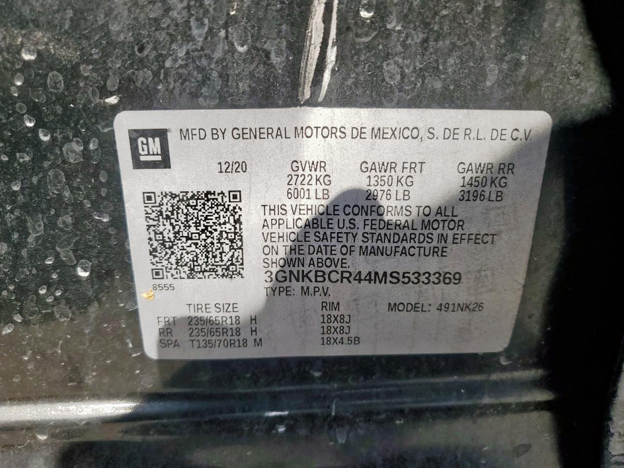 2021 Chevrolet Blazer 2Lt VIN: 3GNKBCR44MS533369 Lot: 84414985